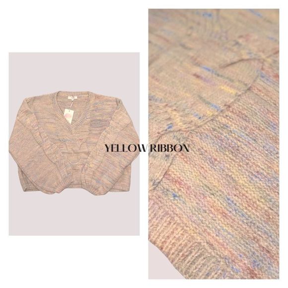 NEW Multi-color Cable Knit Cropped Sweater - Picture 4 of 5